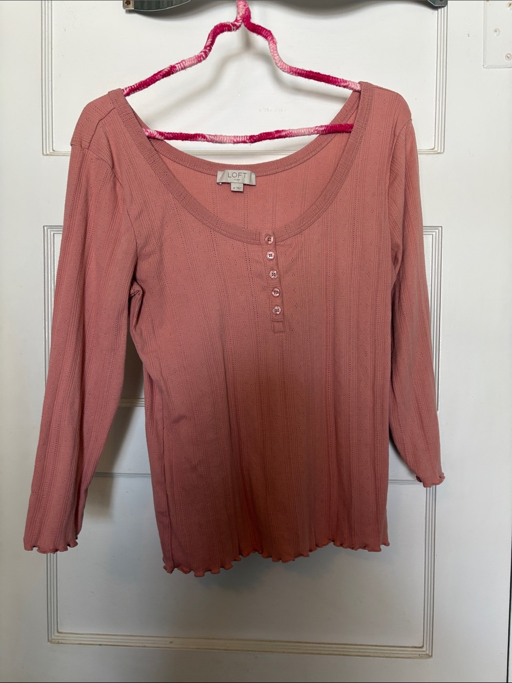 LOFT Dusty Rose Ribbed Long Sleeve Perforated Knit Top Size M